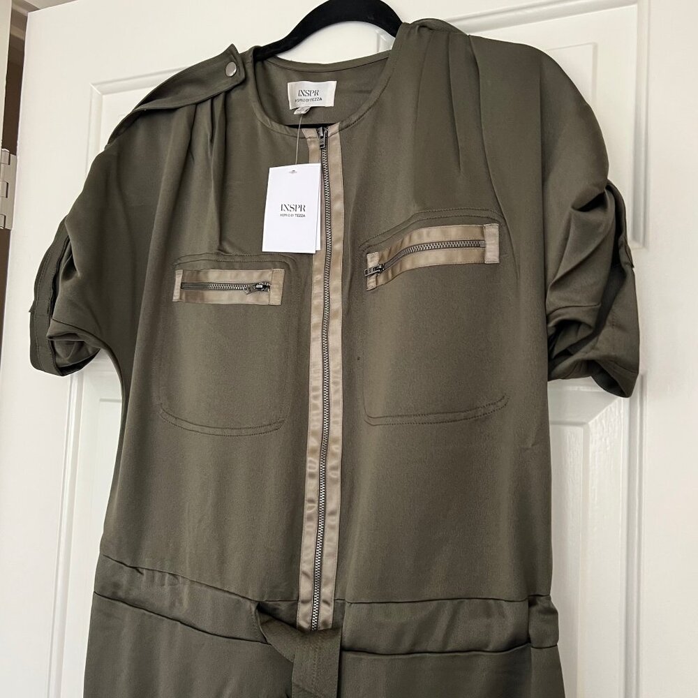 NEW INSPR‎ x Tezza Terrarium Moon Jumpsuit Size Medium Utility Moss Green - Picture 3 of 7